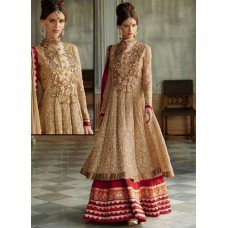 Beige ANARKALI DETAILED EMBROIDERED WEDDING WEAR DESIGNER SUIT